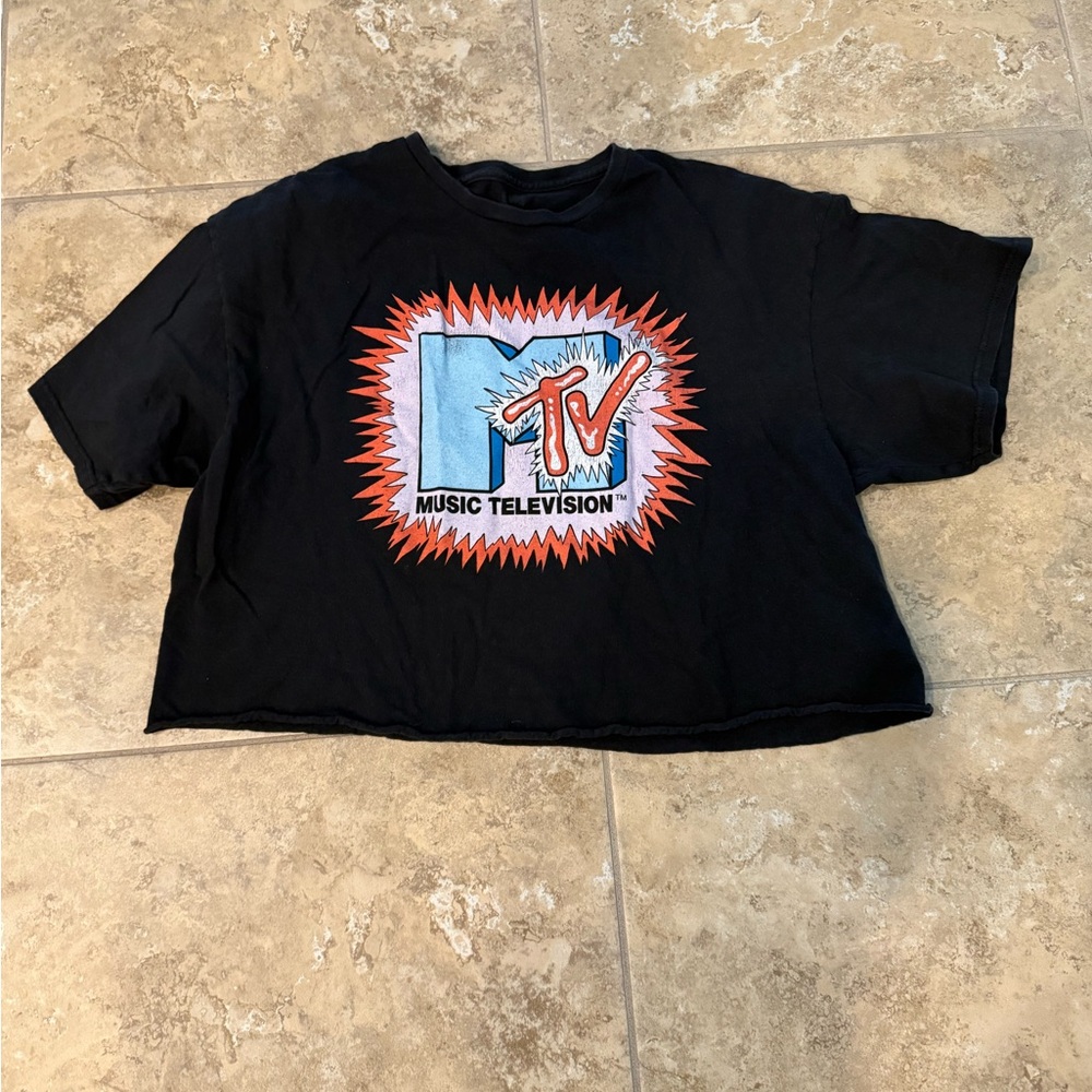 MTV Black Cropped T-Shirt large